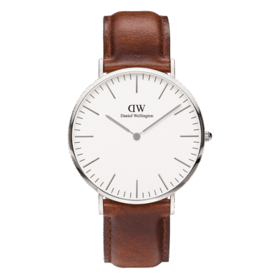 Daniel Wellington Classic St Mawes DW00100021 Unisex 40mm Quartz Watch - Eggshell White Dial, Brown Leather Strap