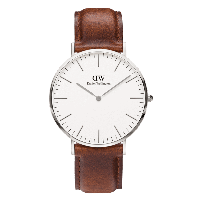 Daniel Wellington Classic St Mawes DW00100021 Unisex 40mm Quartz Watch - Eggshell White Dial, Brown Leather Strap
