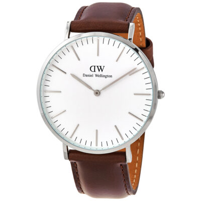 Daniel Wellington Classic Bristol DW00100023 Unisex 40mm Stainless Steel Watch - White Dial, Brown Leather Strap