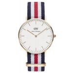 Daniel Wellington Classic Canterbury DW00100030 Women's 36mm Rose Gold Watch - White Dial, Blue Red White NATO Strap