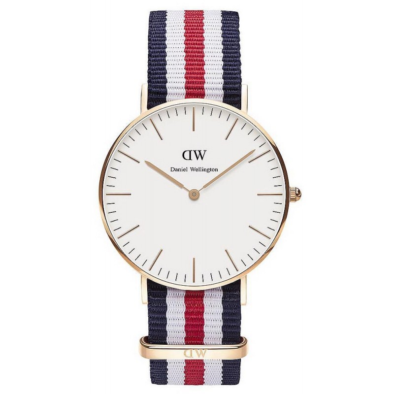 DW00100030 Daniel Wellington Classic Canterbury DW00100030 Women's 36mm Rose Gold Watch - White Dial, Blue Red White NATO Strap