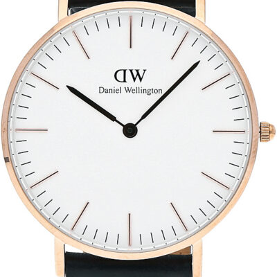 Daniel Wellington Classic Sheffield DW00100036 Women's 36mm Time-Only Quartz Watch - White Dial, Black Leather Strap
