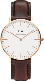 Daniel Wellington Classic Bristol DW00100039 Women's 36mm Time-Only Quartz Watch - White Dial, Dark Brown Leather Strap