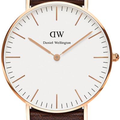 Daniel Wellington Classic Bristol DW00100039 Women's 36mm Time-Only Quartz Watch - White Dial, Dark Brown Leather Strap