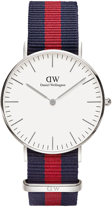 DW00100046 Daniel Wellington Classic Oxford DW00100046 Women's 36mm Time-Only Quartz Watch - White Dial, Red and Blue NATO Strap