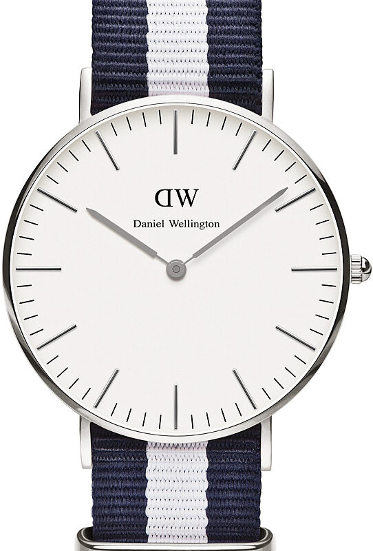 DW00100047 Daniel Wellington Classic Glasgow DW00100047 Women's 36mm Time-Only Quartz Watch - White Dial, Blue and White NATO Strap