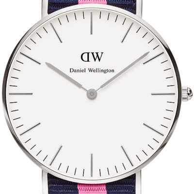 Daniel Wellington Classic Winchester DW00100049 Women's 36mm Time-Only Quartz Watch - White Dial, Blue and Pink NATO Strap