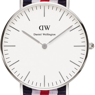 Daniel Wellington Classic Canterbury DW00100051 Women's 36mm Time-Only Quartz Watch - White Dial, Red, White and Blue NATO Strap