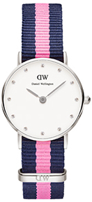 Daniel Wellington Classy Winchester DW00100065 Women's 26mm Quartz Watch - White Dial, Navy and Pink Striped Nylon Strap