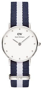 Daniel Wellington Classy Glasgow DW00100066 Women's 26mm Quartz Watch - White Dial, Navy and White Striped Nylon Strap