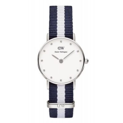 Daniel Wellington Classy Glasgow DW00100074 Women's 26mm Quartz Watch - White Dial, Blue and White Nylon Strap