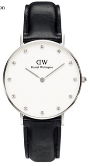 Daniel Wellington Classy Sheffield DW00100076 Women's 34mm Quartz Watch - White Dial, Black Leather Strap