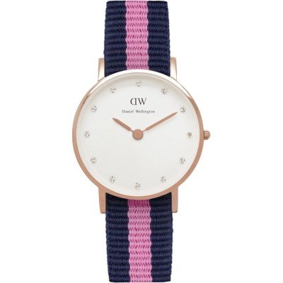 Daniel Wellington Classy Winchester DW00100077 Women's 34mm Quartz Watch - White Dial, Tricolour Fabric Strap