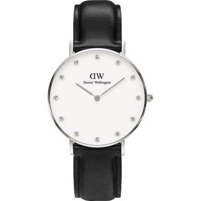 Daniel Wellington Classy Sheffield DW00100080 Women's 34mm Quartz Watch - White Dial, Black Leather Strap