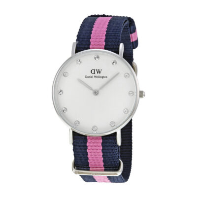 Daniel Wellington Classy Winchester DW00100081 Women's 34mm Quartz Watch - White Dial, Navy and Pink Nylon Strap