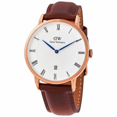 Daniel Wellington Dapper 38 St Mawes DW00100083 Unisex 38mm Quartz Date Watch - White Dial, Brown leather Strap