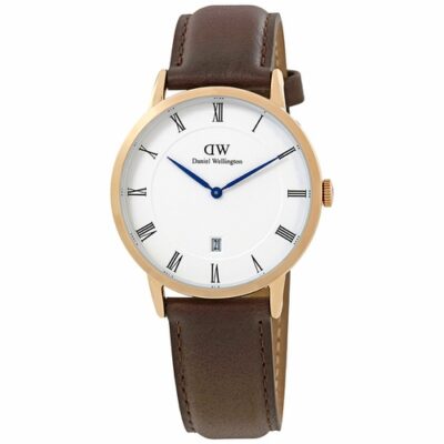 Daniel Wellington Dapper 38 Bristol DW00100086 Unisex 38mm Quartz Date Watch - White Dial, Dark brown Italian leather Strap