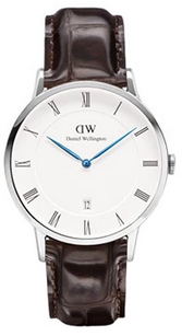 Daniel Wellington Dapper 34 York DW00100093 Women's 34mm Quartz Watch - White Dial, Brown Alligator-Pattern Leather Strap