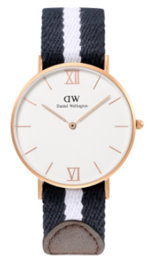 Daniel Wellington Dapper Sheffield DW00100096 Women's 34mm Slim Quartz Date Watch - White Dial, Black Leather Strap