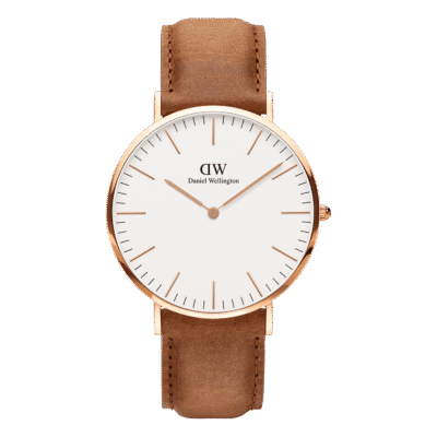 Daniel Wellington Classic Durham DW00100109 Unisex 40mm Slim Rose Gold Quartz Watch - Eggshell White Dial, Light Brown Leather Strap