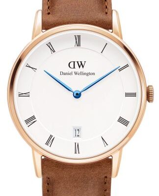 Daniel Wellington Dapper Durham DW00100113 Women's 34mm Rose Gold Tone Quartz Watch - Eggshell White Dial, Brown Leather Strap
