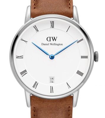 Daniel Wellington Dapper Durham DW00100114 Women's 34mm Silver Tone Quartz Watch - Eggshell White Dial, Brown Leather Strap