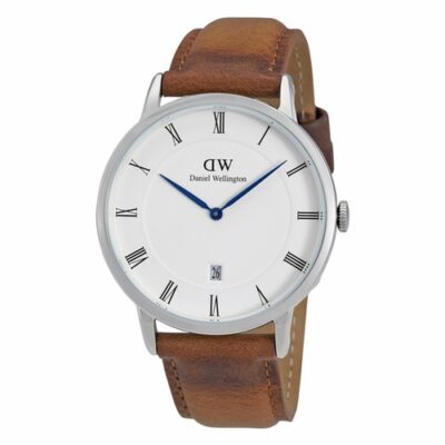 Daniel Wellington Dapper Durham DW00100116 Unisex 38mm Stainless Steel Quartz Watch - Eggshell White Dial, Light Brown Leather Strap