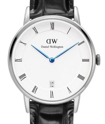 Daniel Wellington Dapper Reading DW00100117 Women's 34mm Silver Tone Quartz Watch - Eggshell White Dial, Black Leather Strap