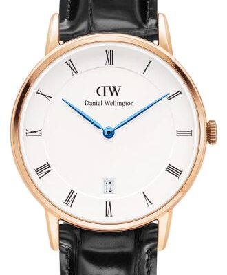 Daniel Wellington Dapper Reading DW00100118 Women's 34mm Rose Gold Tone Quartz Watch - White Dial, Black Leather Strap