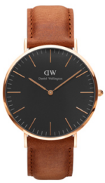Daniel Wellington Classic Durham DW00100126 Unisex 40mm Rose Gold Analogue Watch - Black Dial, Brown Leather Strap