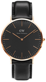 Daniel Wellington Classic Sheffield DW00100127 Unisex 40mm Rose Gold Analogue Watch - Black Dial, Black Leather Strap
