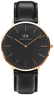 Daniel Wellington Classic Sheffield DW00100127 Unisex 40mm Rose Gold Analogue Watch - Black Dial, Black Leather Strap