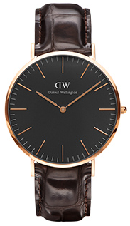 Daniel Wellington Classic York DW00100128 Unisex 40mm Rose Gold Analogue Watch - Black Dial, Brown Croc-Embossed Leather Strap