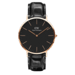 Daniel Wellington Classic Reading DW00100129 Unisex 40mm Rose Gold Analogue Watch - Black Dial, Black Croc-Embossed Leather Strap