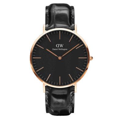 Daniel Wellington Classic Reading DW00100129 Unisex 40mm Rose Gold Analogue Watch - Black Dial, Black Croc-Embossed Leather Strap