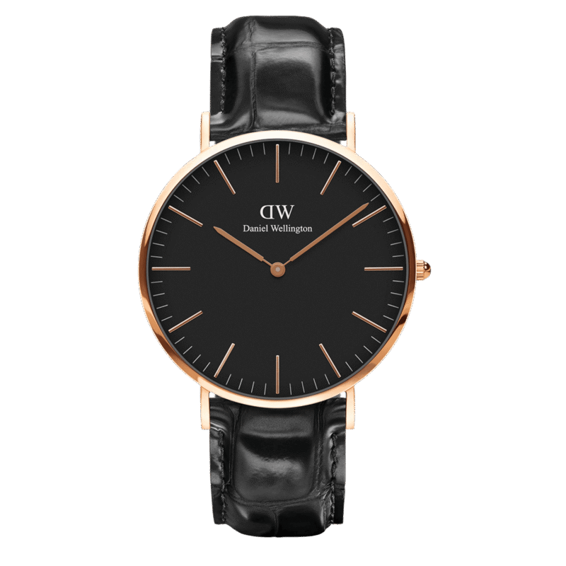 Daniel Wellington Classic Reading DW00100129 Unisex 40mm Rose Gold Analogue Watch - Black Dial, Black Croc-Embossed Leather Strap