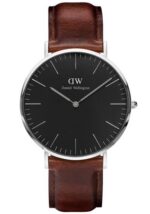 Daniel Wellington Classic Black St Mawes DW00100130 Unisex 40mm Silver Watch - Black Dial, Brown Leather Strap