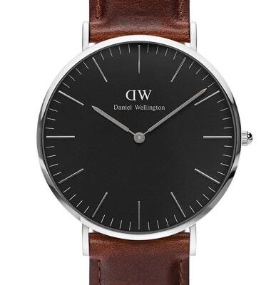 Daniel Wellington Classic Black St Mawes DW00100130 Unisex 40mm Silver Watch - Black Dial, Brown Leather Strap