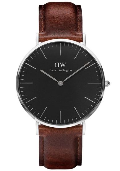 DW00100130 Daniel Wellington Classic Black St Mawes DW00100130 Unisex 40mm Silver Watch - Black Dial, Brown Leather Strap