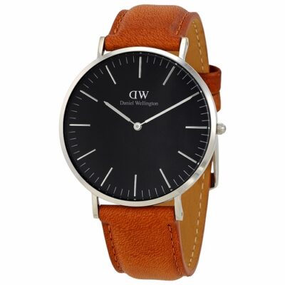 Daniel Wellington Classic Durham DW00100132 Unisex 40mm Silver Analogue Watch - Black Dial, Brown Leather Strap