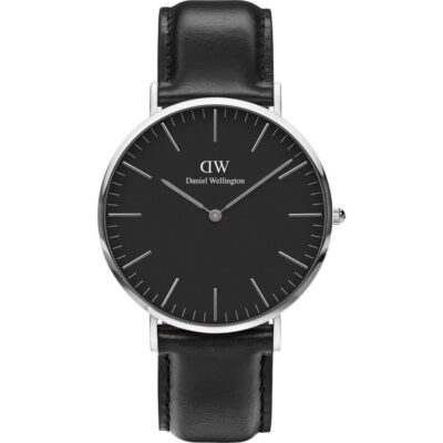 Daniel Wellington Classic Sheffield DW00100133 Unisex 40mm Silver Slim Quartz Watch - Black Dial, Black Leather Strap