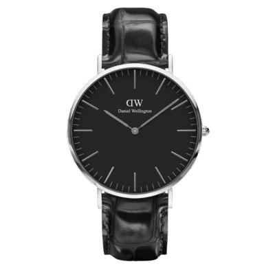 Daniel Wellington Classic Reading DW00100135 Unisex 40mm Silver Slim Quartz Watch - Black Dial, Black Embossed Leather Strap