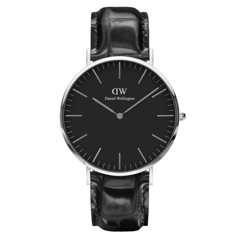 Daniel Wellington Classic Reading DW00100135 Unisex 40mm Silver Slim Quartz Watch - Black Dial, Black Embossed Leather Strap