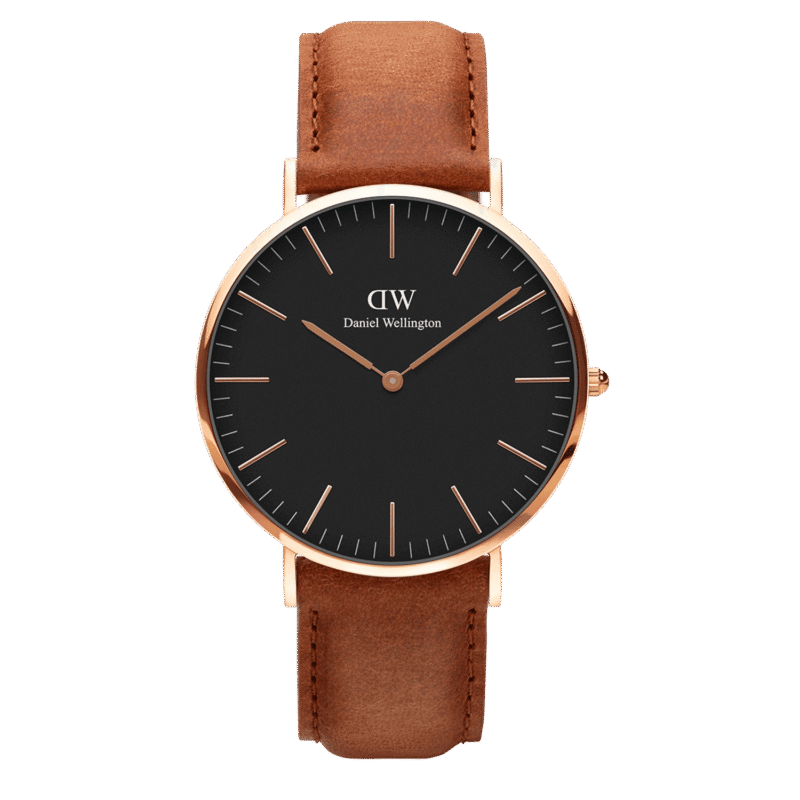 DW00100138 Daniel Wellington Classic Durham DW00100138 Women's 36mm Rose Gold Slim Quartz Watch - Black Dial, Light Brown Leather Strap