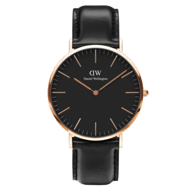 Daniel Wellington Classic Sheffield DW00100139 Women's 36mm Rose Gold Slim Quartz Watch - Black Dial, Black Leather Strap