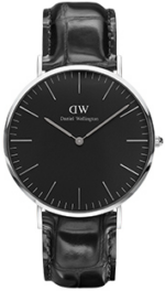 Daniel Wellington Classic Reading DW00100141 Women's 36mm Rose Gold Slim Quartz Watch - Black Dial, Black Croc-Embossed Leather Strap