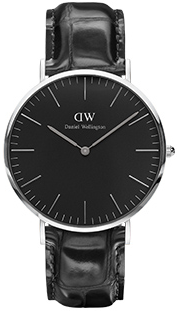 Daniel Wellington Classic Reading DW00100141 Women's 36mm Rose Gold Slim Quartz Watch - Black Dial, Black Croc-Embossed Leather Strap