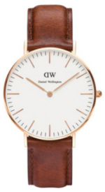 Daniel Wellington Classic Durham DW00100142 Women's 36mm Rose Gold Slim Quartz Watch - Black Dial, Brown Leather Strap