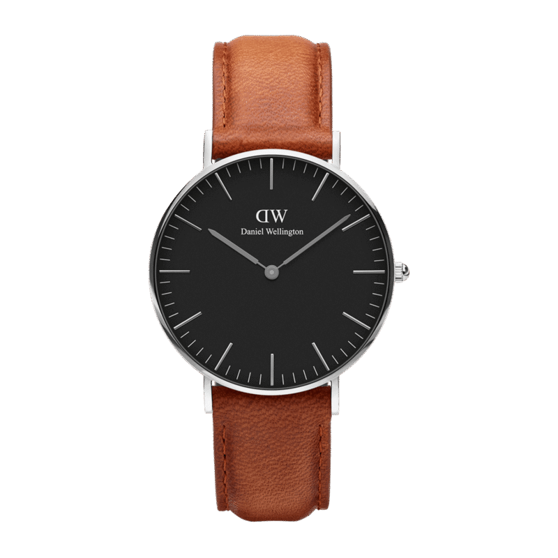 DW00100144 Daniel Wellington Classic Durham DW00100144 Women's 36mm Silver Slim Quartz Watch - Black Dial, Light Brown Leather Strap