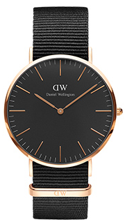 Daniel Wellington Classic Cornwall DW00100148 Unisex 40mm Rose Gold Slim Quartz Watch - Black Dial, Black Polyester Nato-Style Strap